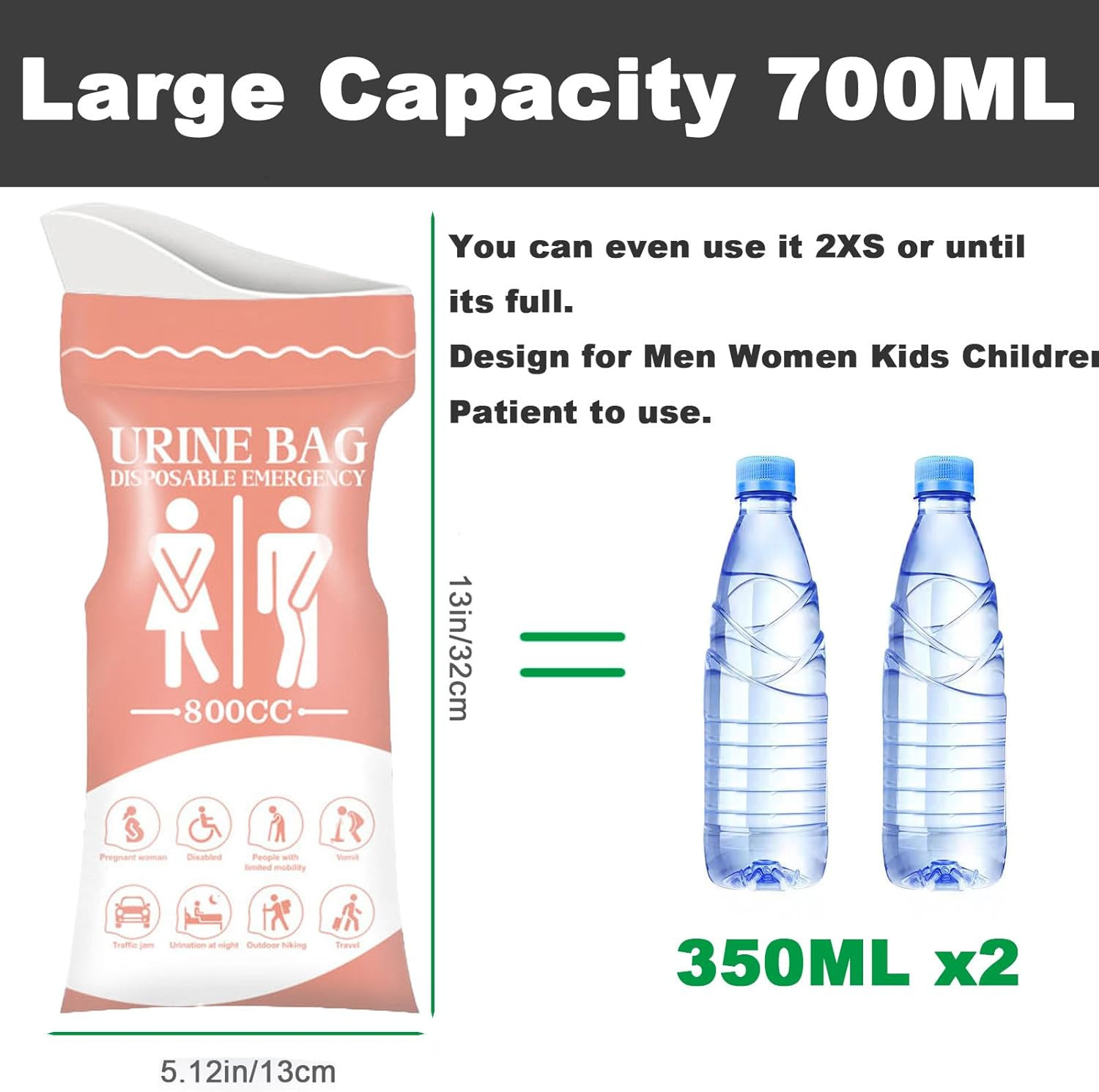 10 Pack Disposable Emergency Urinal Bag, Portable Camping Pee Bags, Travel Pee B