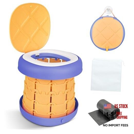 Portable Toilet Camping Foldable Potty Travel Toilet Adjustable Yellow&Purple