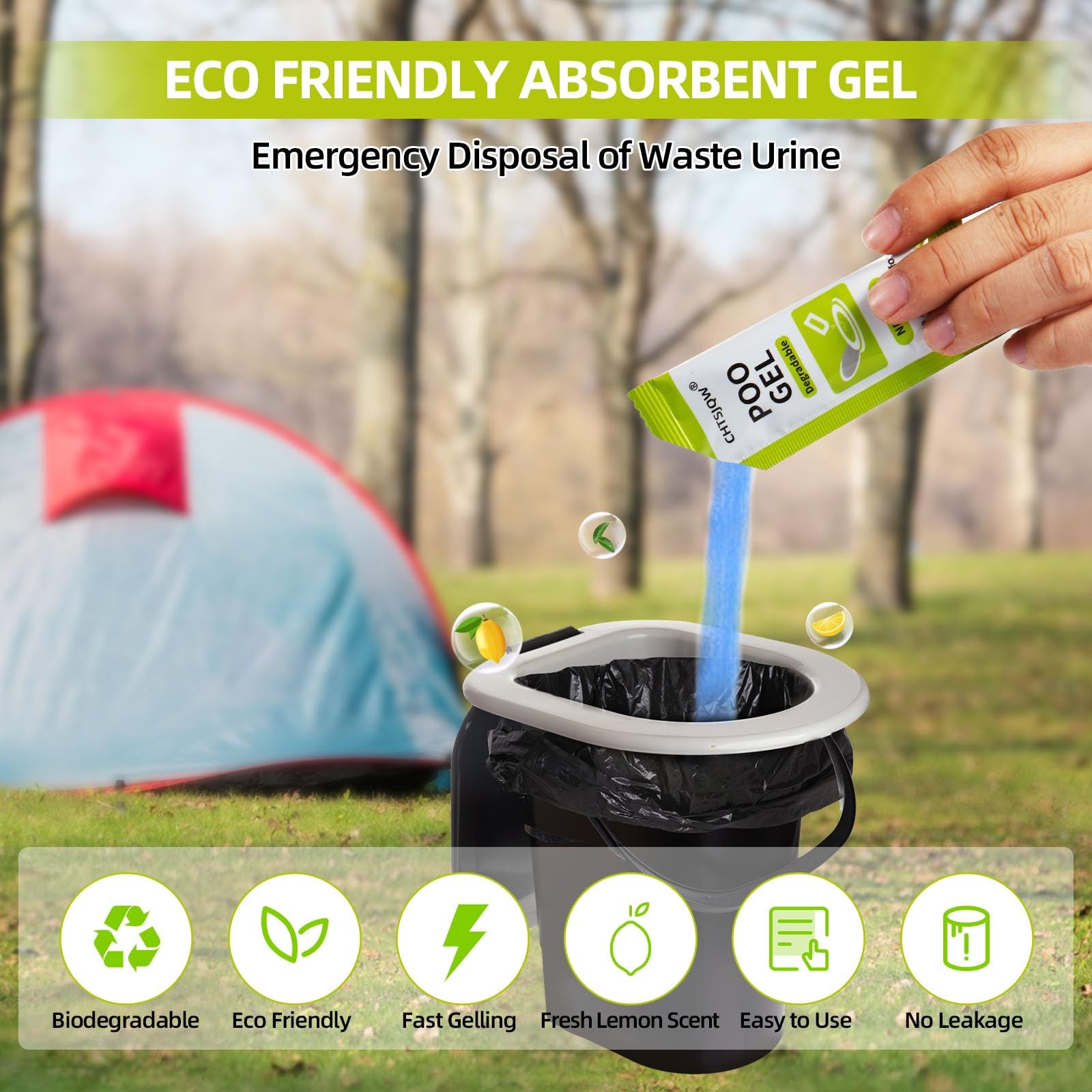 CHTSJQW Portable Toilet Absorbent Gel, 25 0.35 Ounce (Pack of 25), 25 Packets