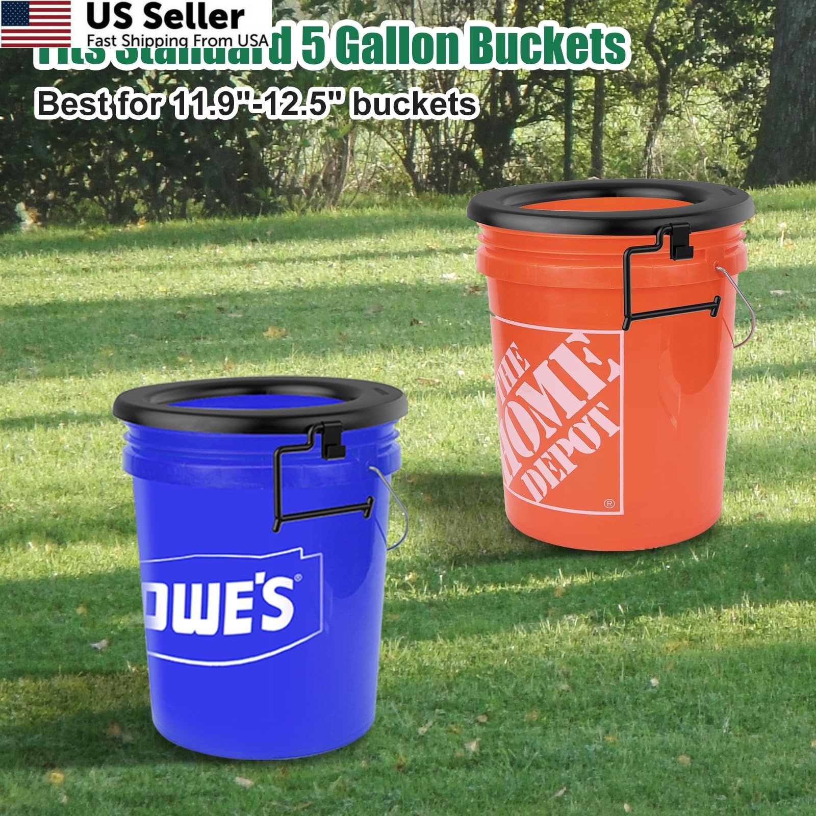 Bucket Toilet Seat, Portable Seat for 5 Gal Buckets, Universal, Black