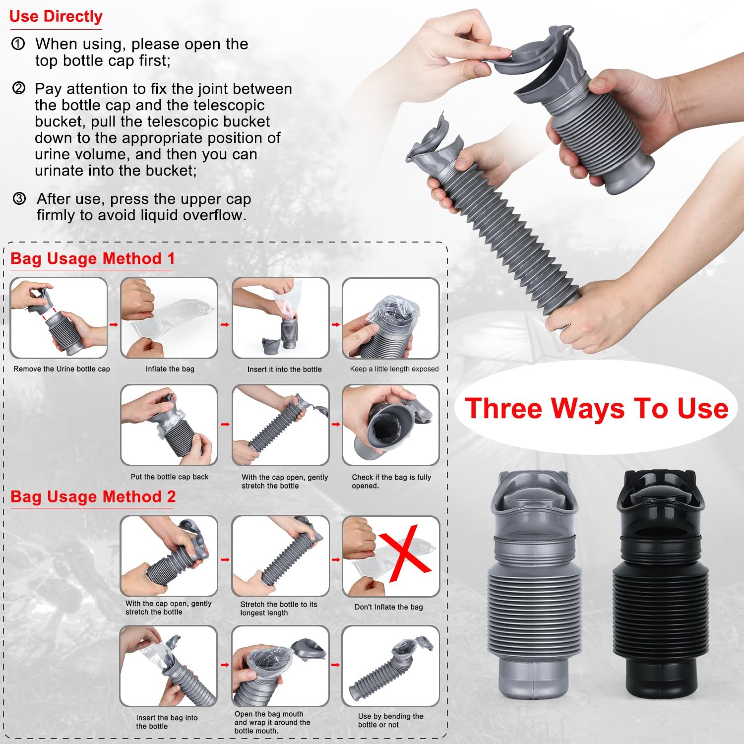 Portable Urinal 750ml Reusable Leakproof Emergency Pee Bottle for Travel Camping