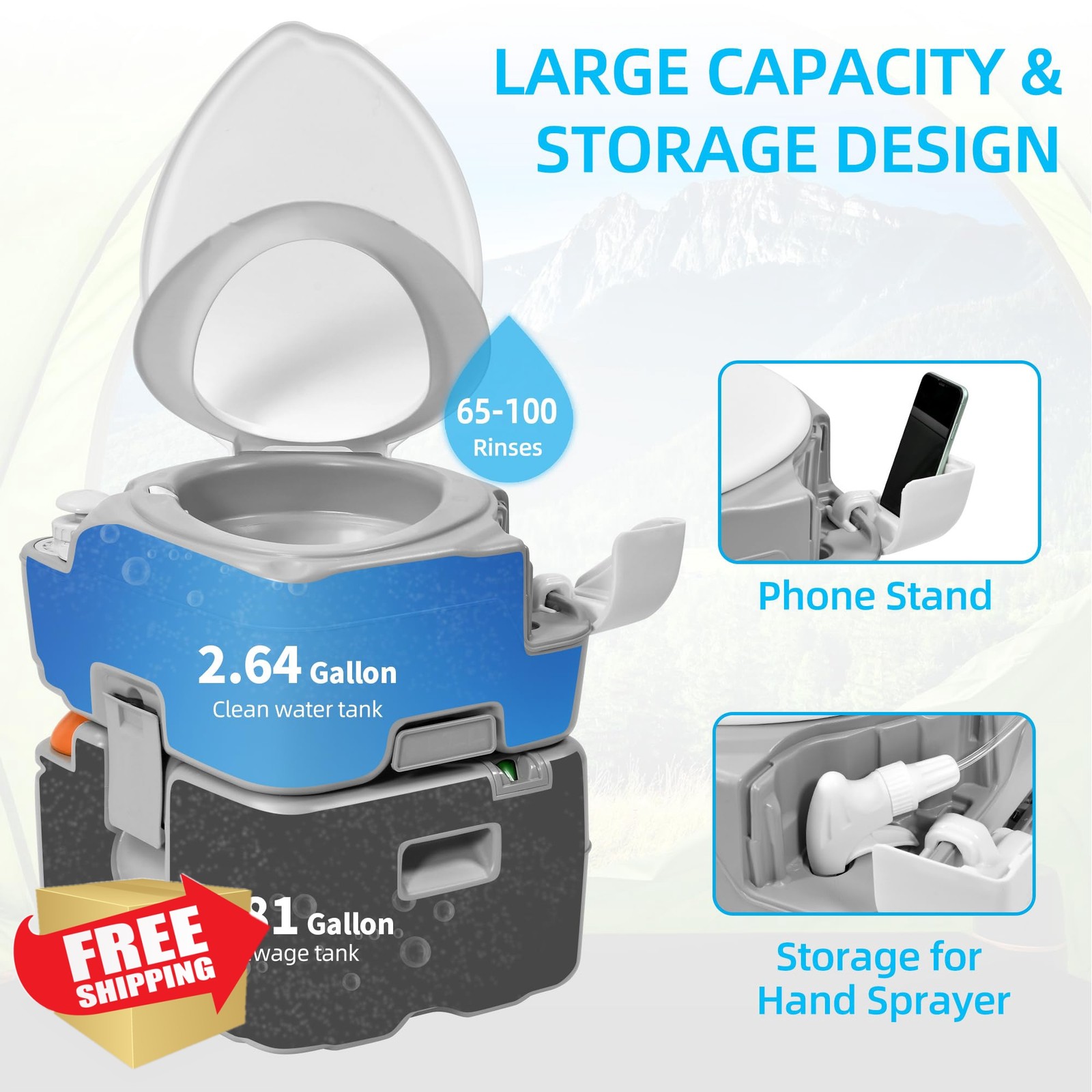 YITAHOME Portable Toilet 5.8 Gal Diagonal Bag Sprayer