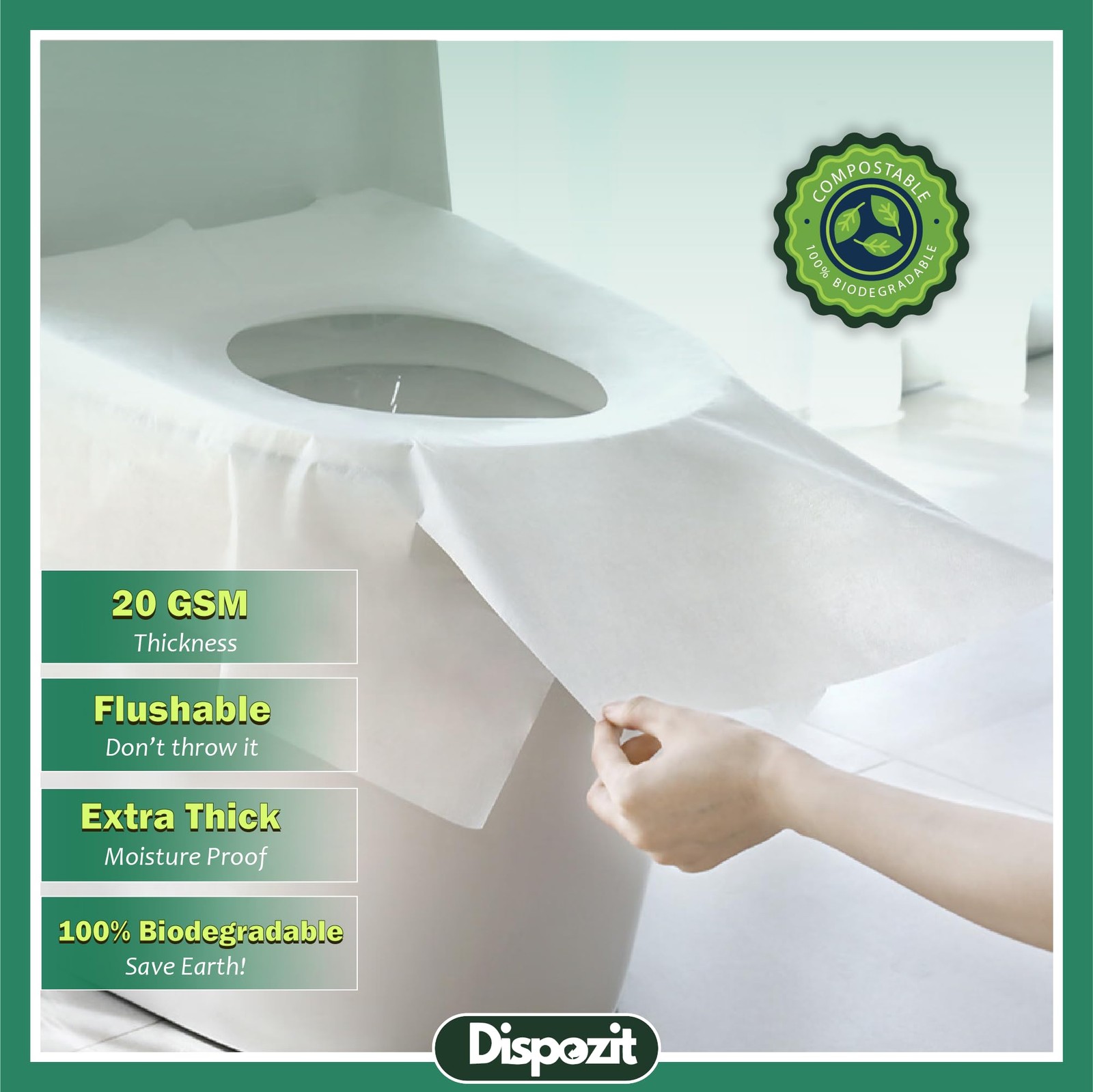 60 Pcs XL disposable flushable toilet seat covers 100% 60 Pcs, White
