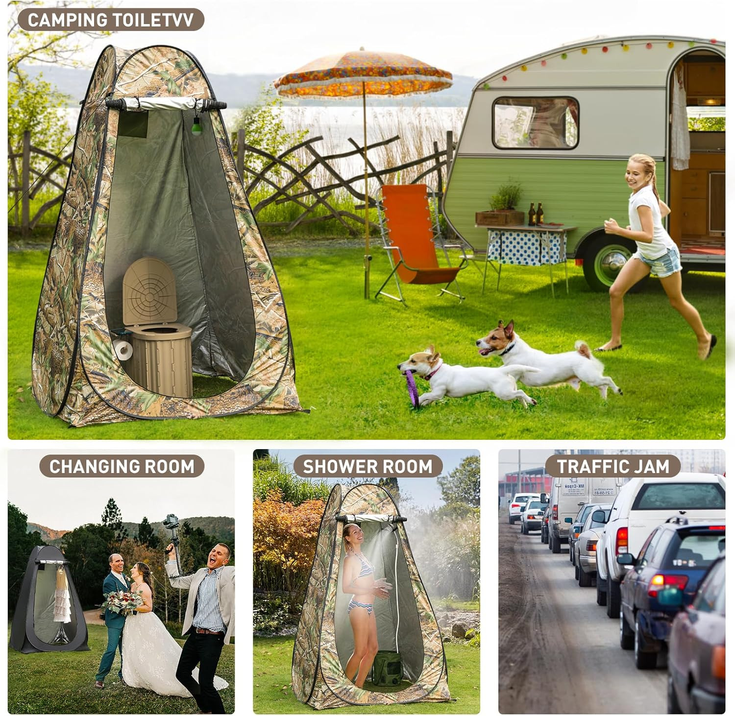 Portable Camping Toilet with Pop-Up Privacy Tent, 12-Inch Toilet Seat, Outdoor P