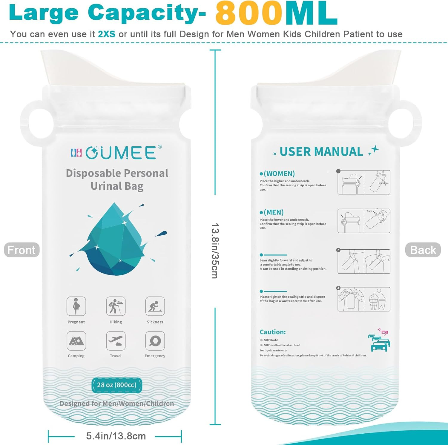 800ML Emergency Disposable Urinal Bags, 8/12/20/23/28 Pcs Camping Pee Bags Unise