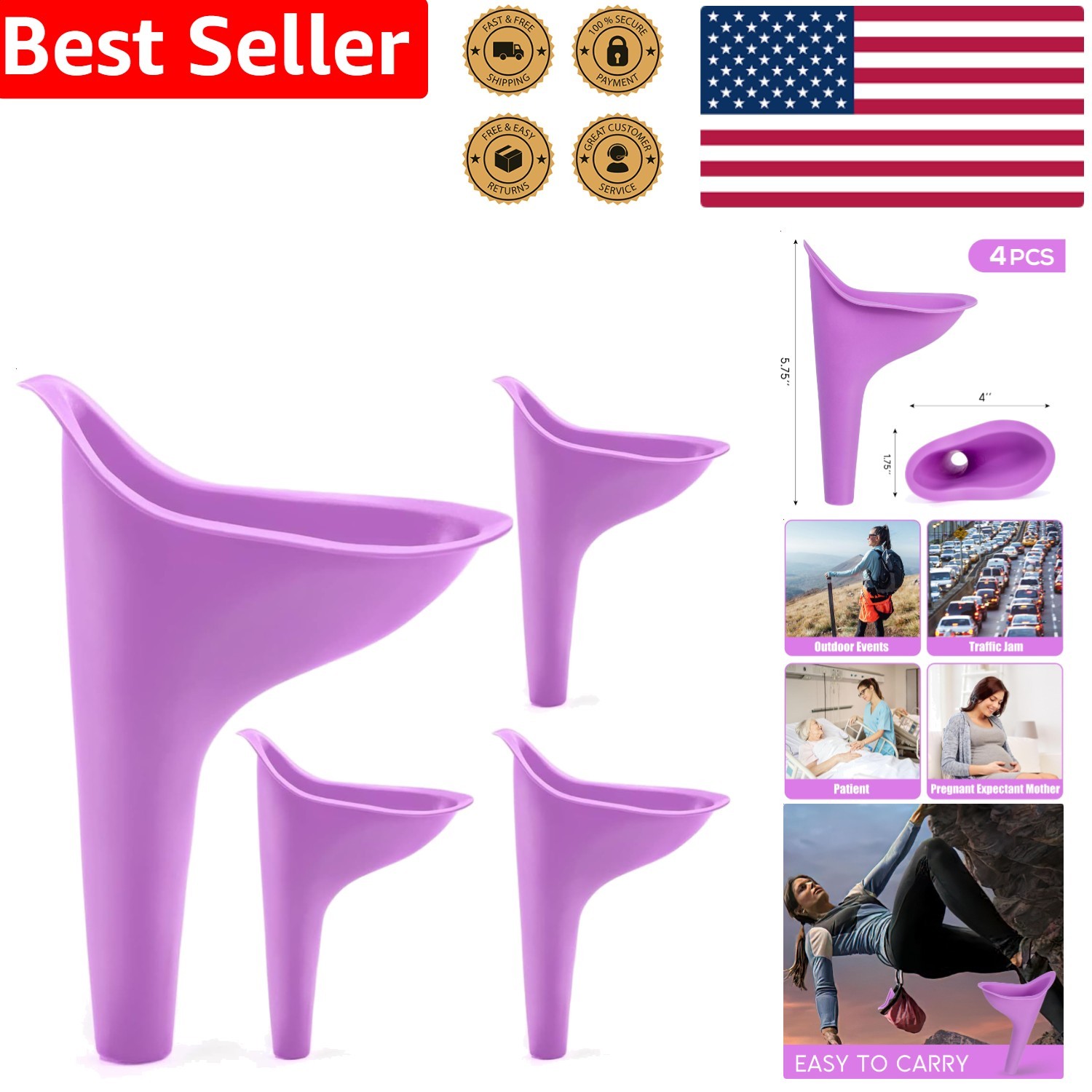 4PCS Female Urinal Device Portable Silicone Pee Funnel Travel Camping Outdoor…