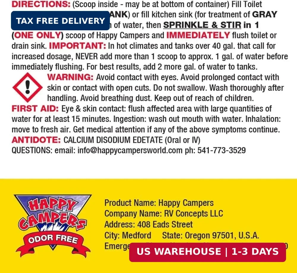 Happy Campers RV Toilet Treatment & Holding Tank Treatment – Controls Odors, Hel