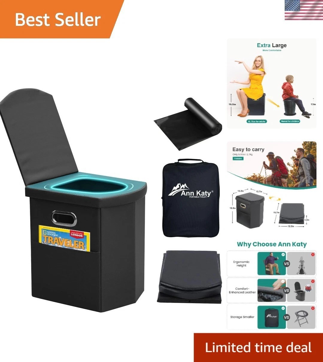 Multi-Functional Comfortable Portable Toilet for Cars, Camping, and Hiking