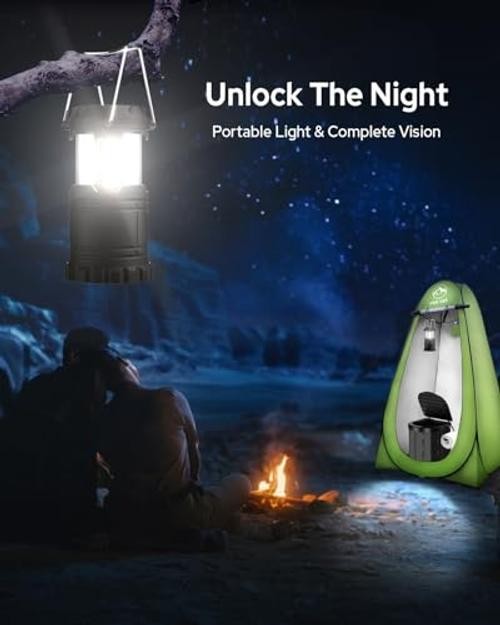 Portable Toilet Kit, Camping Toilet with Black Toilet and Green Tent With Light