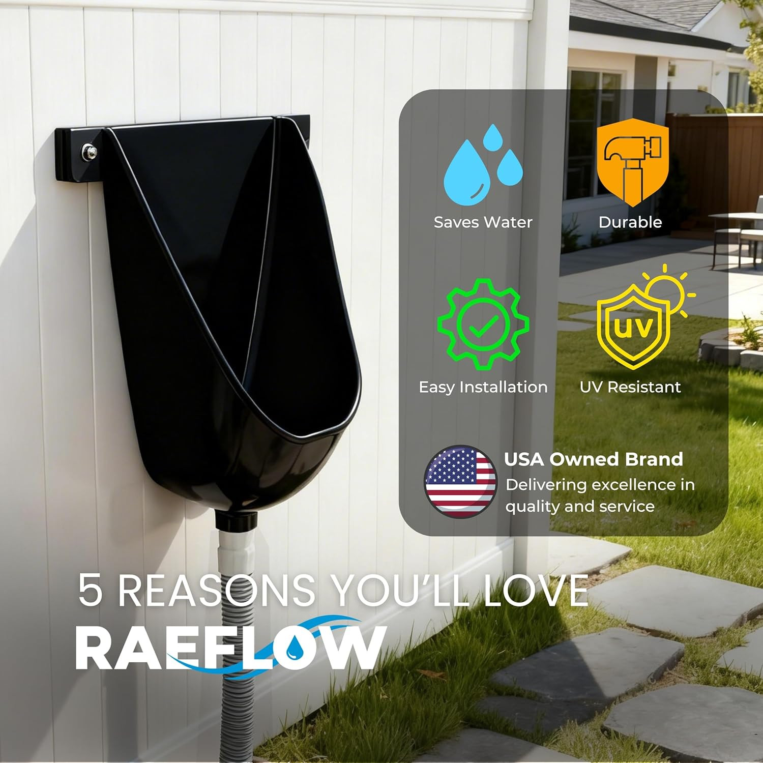 Waterless Urinal with Hose (Black) – UV Resistant outside Urinal, Outdoor Plasti