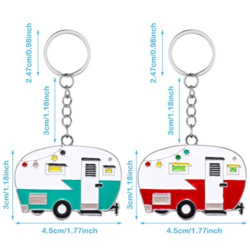 Thinp 2 Pieces Camper Keychain, RV Camper Keyring Accessories for Red, Green