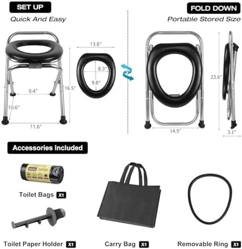16.5″H Portable Toilet for Camping, 350LB Capacity Stainless Steel Folding To…