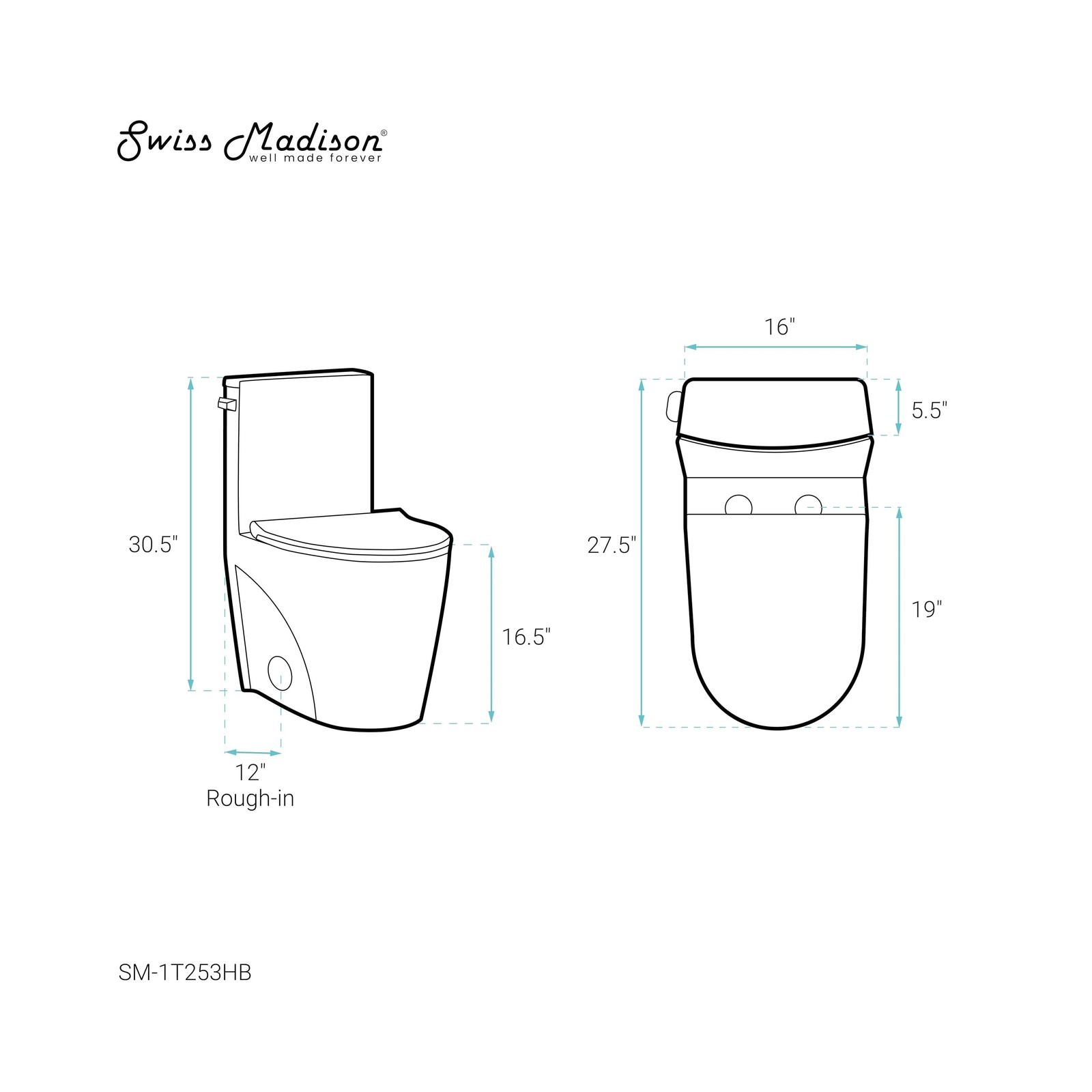 Swiss Madison St. Tropez One Piece Elongated Toilet Side Flush 1.28 gpf with …