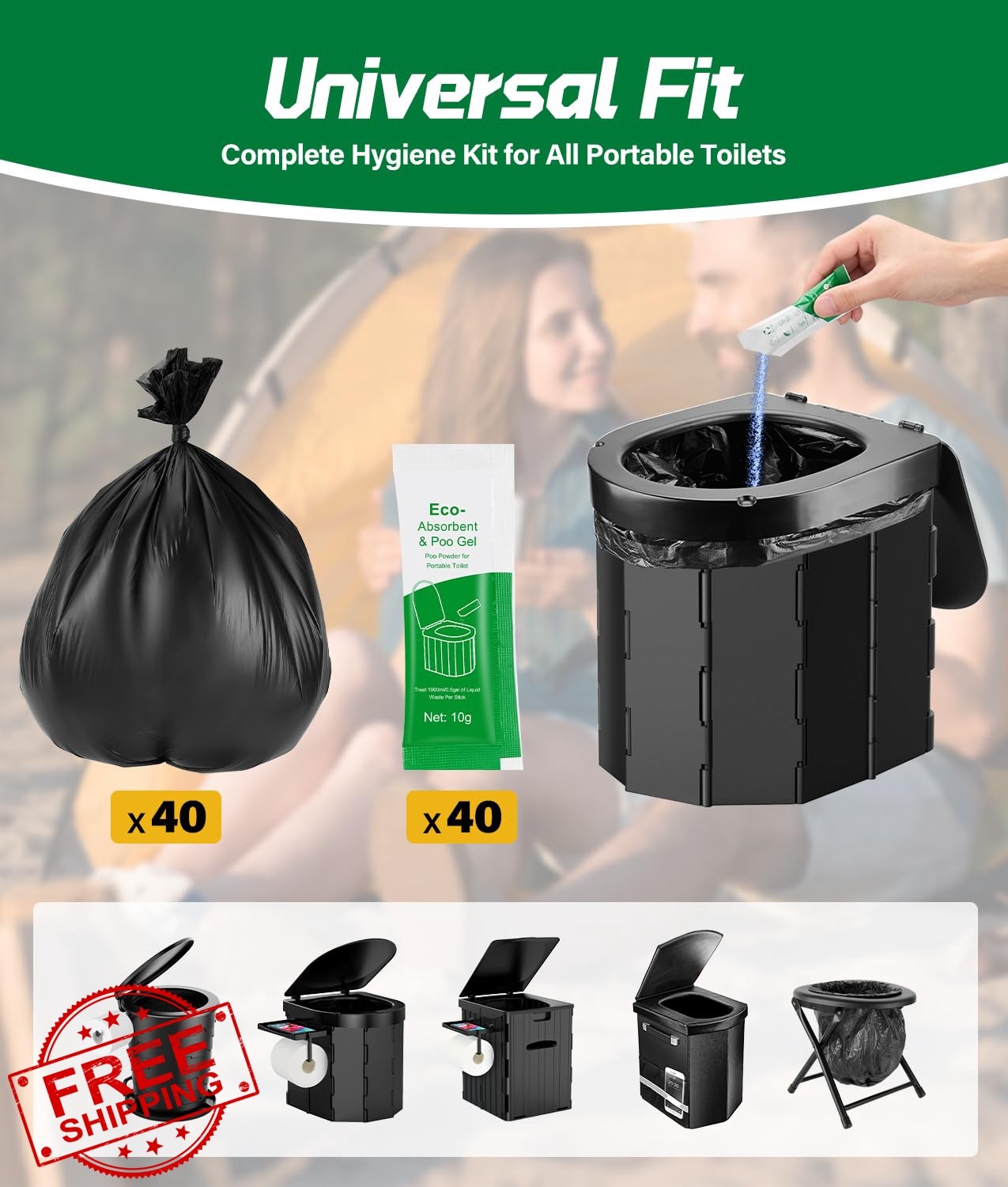 PAHTTO Camping Toilet Bags 40 Bags/Gel