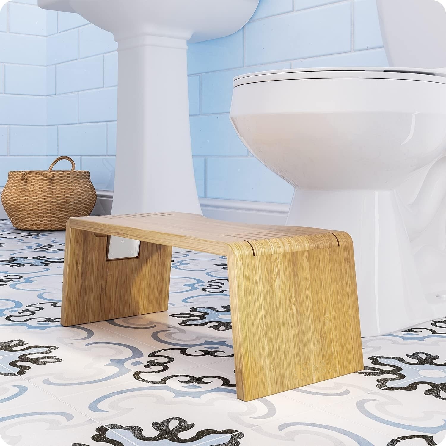 Taburete Plegable Para Inodoro Para Adultos, Bambú Resistente De 7 Pulgadas NEW.