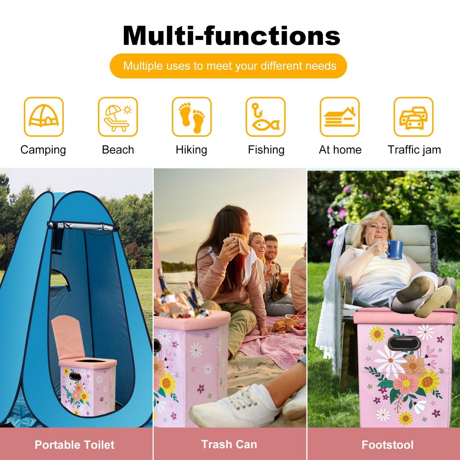 Upgrade XL Portable Toilet for Adults – Extra Large Folding Travel Potty for Cam