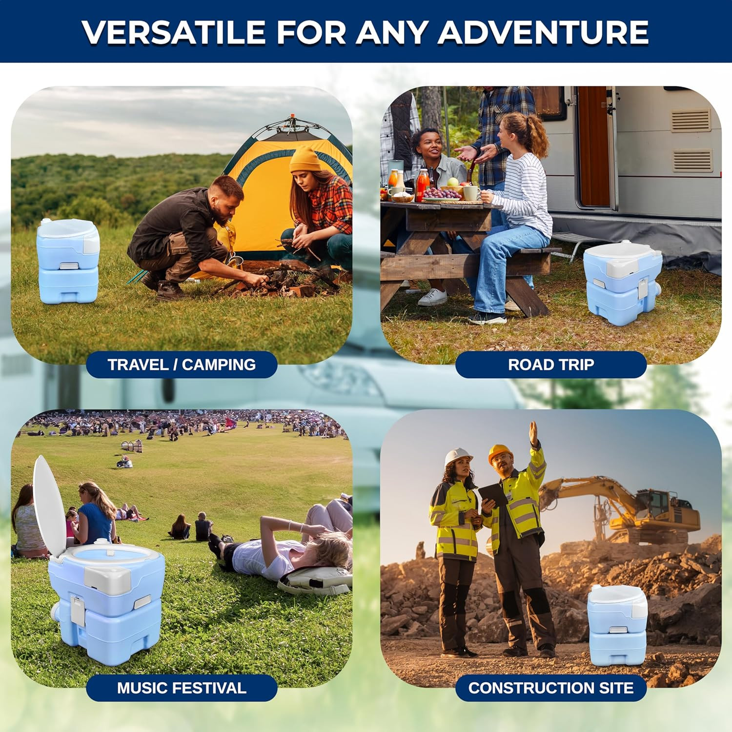 5.3 Gal Portable Camping Toilet for Adults, 100+ Flushes Porta Potty Camp Toilet