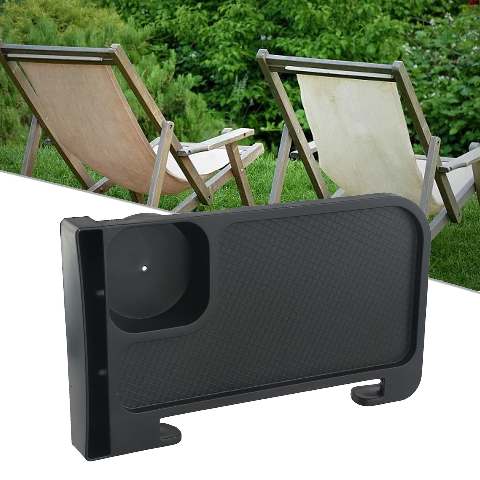 New Practical Side Table Chair Cup Tray Black Clip-On Foldable Khaki PP