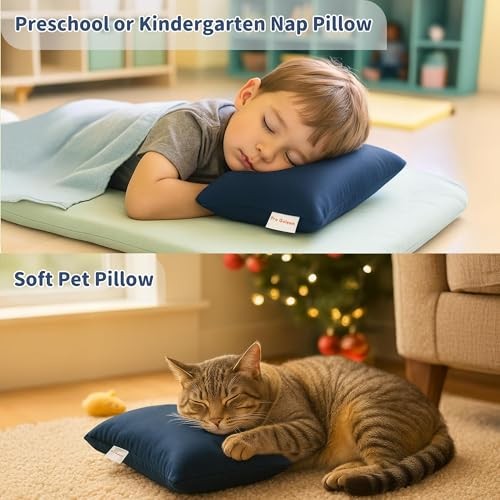Small Pillow 11″x7″x2.5″ for Travel and Camping with Name Tag Mini Navy Blue