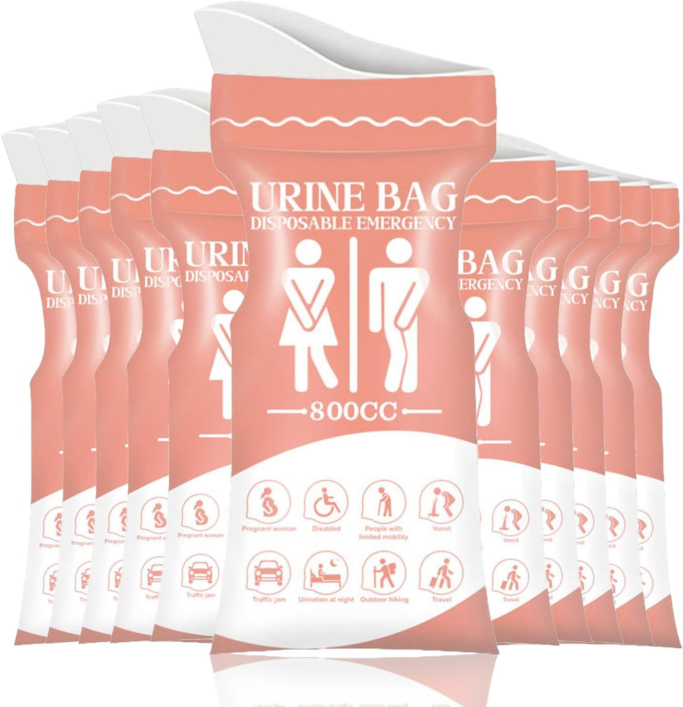 10 Pack Disposable Emergency Urinal Bag, Portable Camping Pee Bags, Travel Pee B
