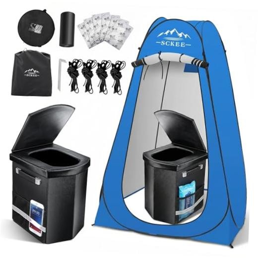 16.5” Camping Toilet with Pop-Up Privacy Tent Set, XL Portable Toilet for