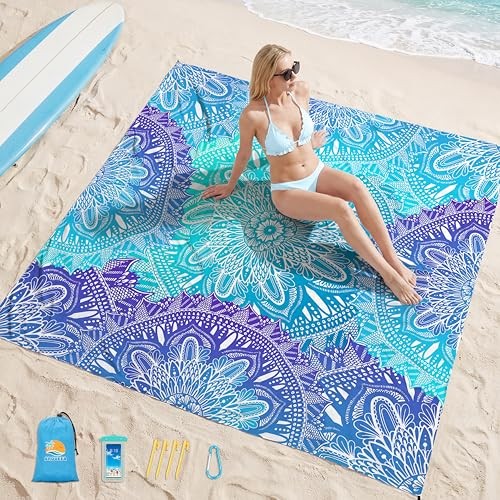 Beach Blanket Waterproof Sandproof 78”X81”/10’X9′ Oversized Mat | 100%