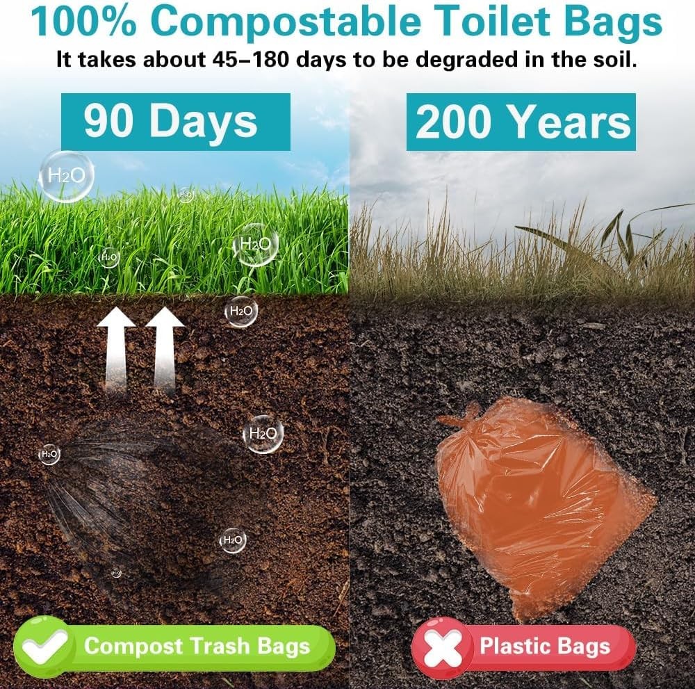 Portable Toilet Bags for Camping, Biodegradable Drawstring Toilet Bags