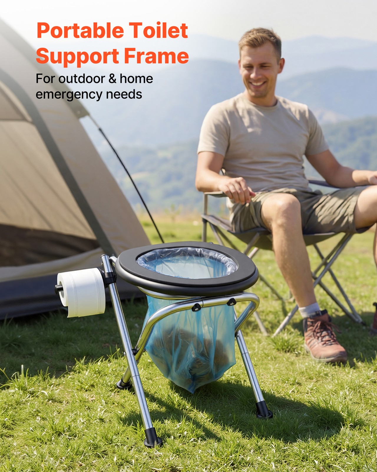 VEVOR Portable Toilet Folding Toilet Portable Chair 350 lbs Camping Travel Seat