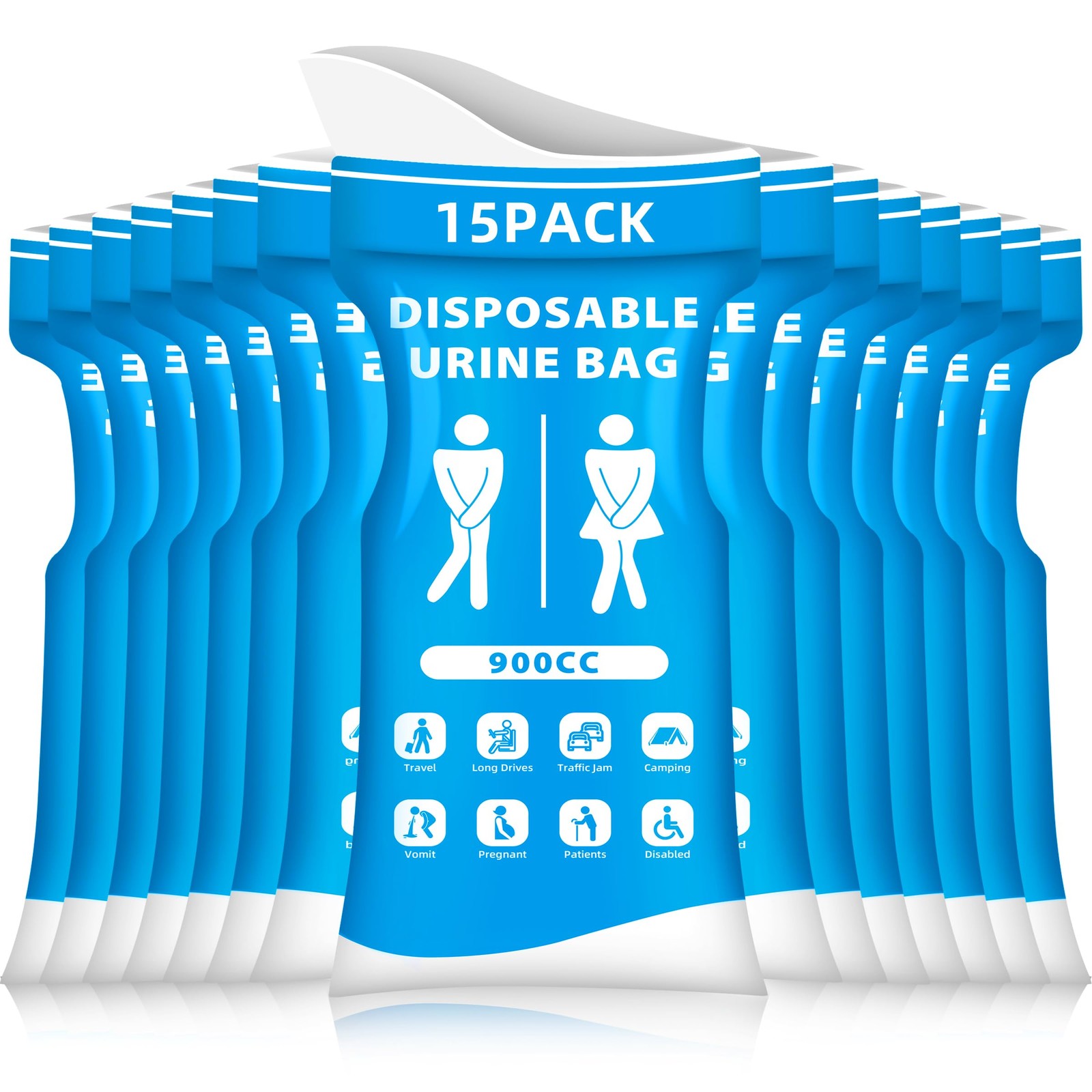 900ML 15PCS Disposable Urine Bags Portable Pee Travel Emergency Bags Spill Proof