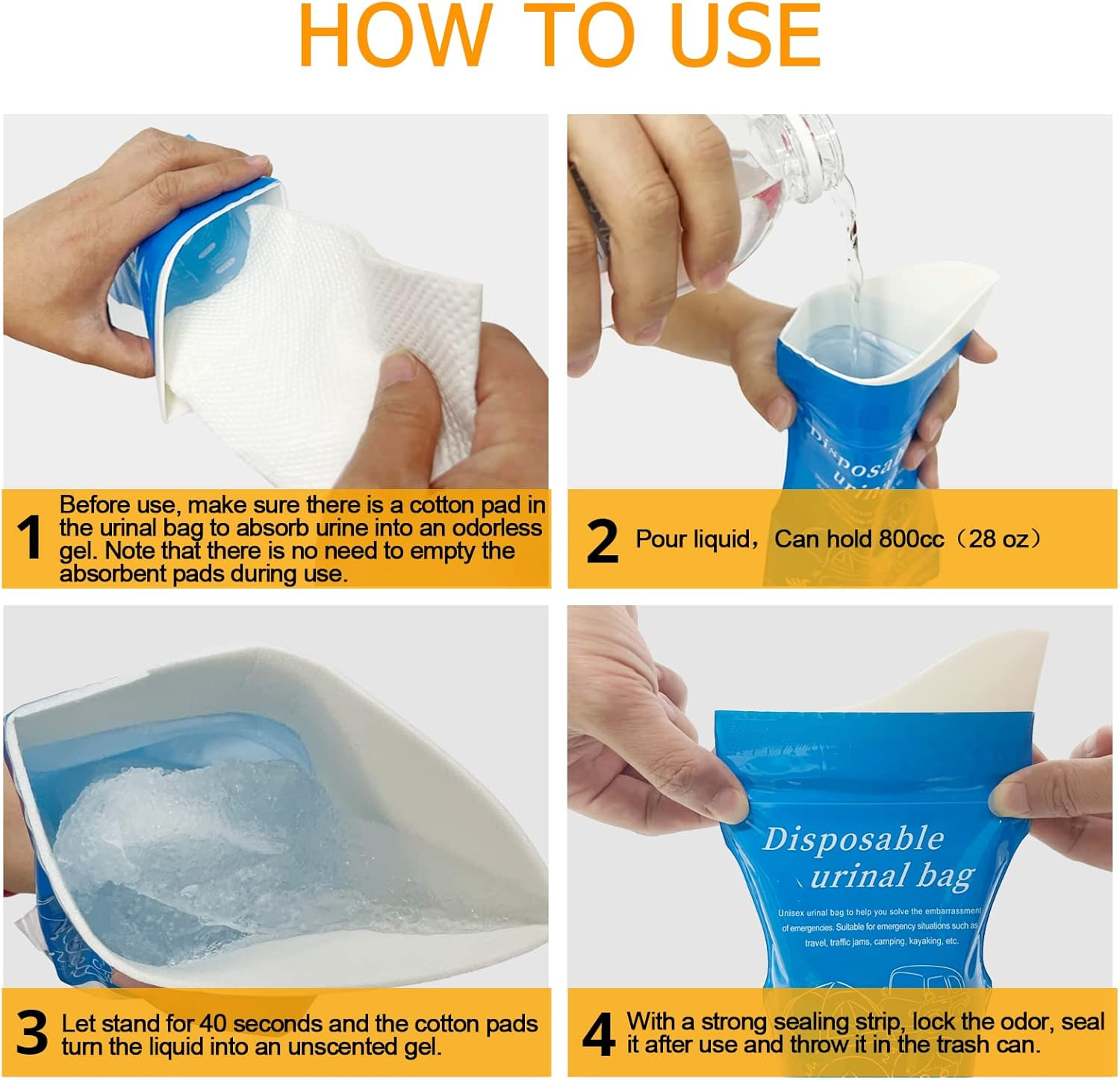 Disposable Emergency Urinal Bag, 8/12/20/24 Pack Portable Camping Pee Bags, Trav