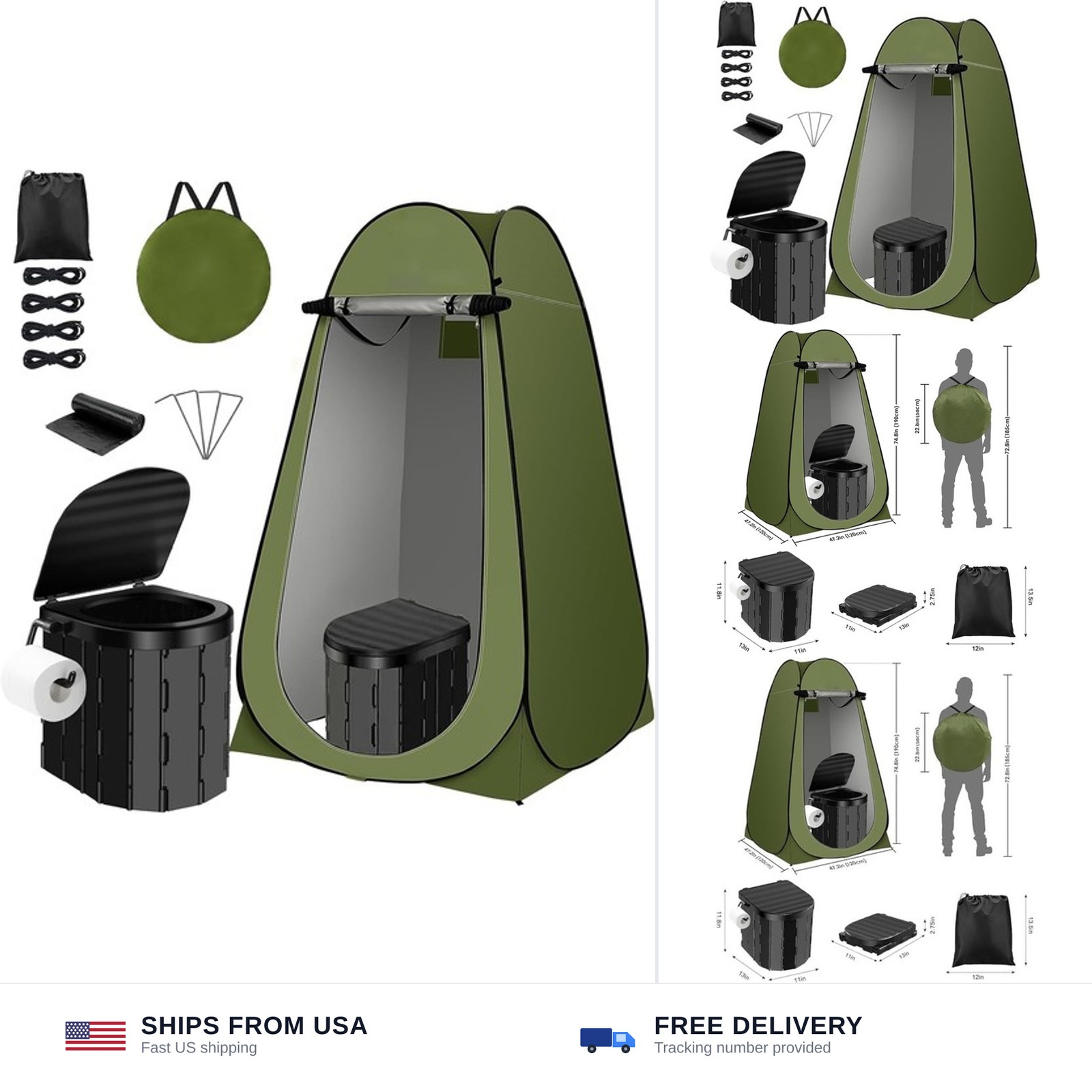 Portable Toilet Kit, Camping Toilet with Pop-Up Privacy Tent Toilet Bags, Was…