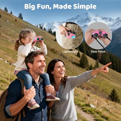 15×25 Compact Binoculars for Kids – Small Binoculars Lightweight with Pink