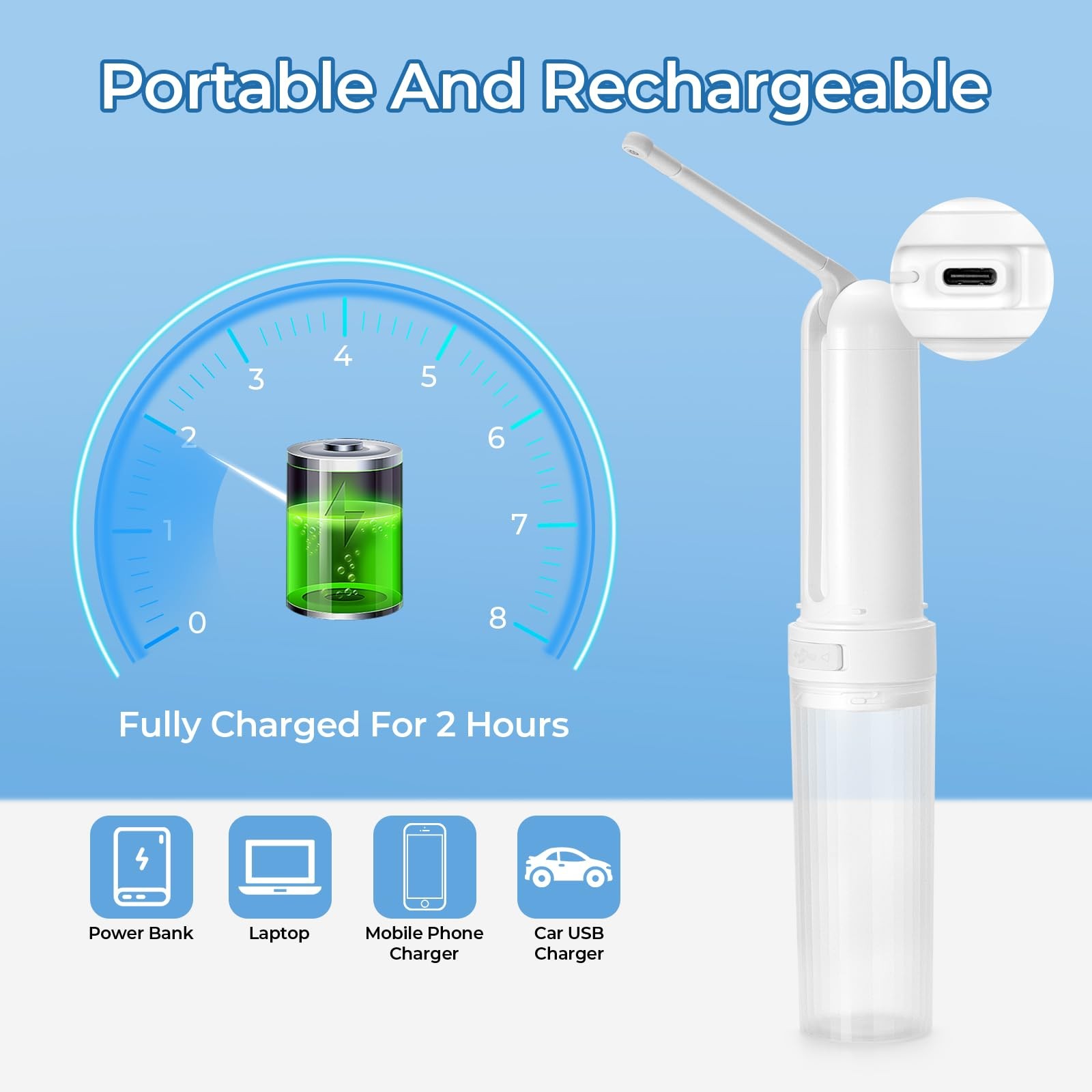 Bidet Portatil Electrico Recargable USB C Con 3 Opciones De Presion Pro