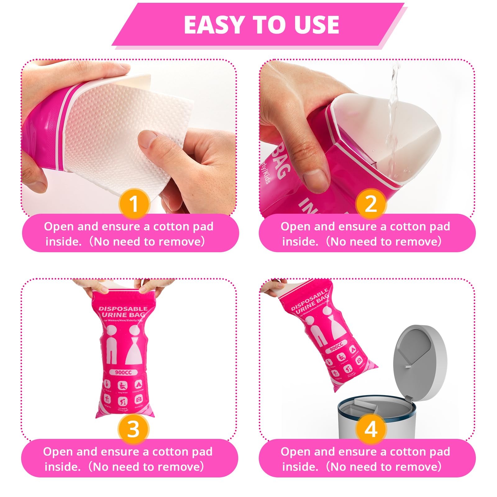 HOKINETY Disposable Urine Bag for Travel 900ML Portable Pee Bags for Women M…
