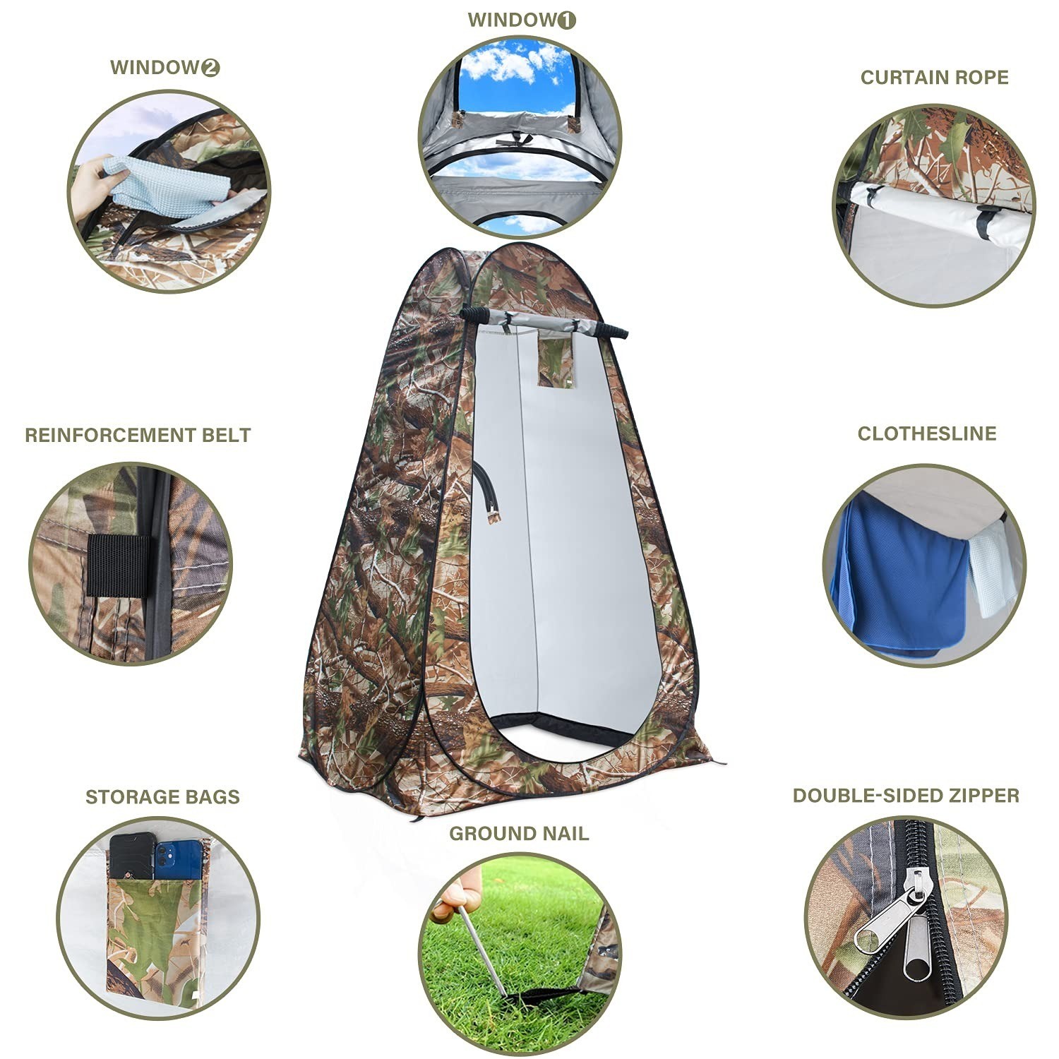 Anngrowy Portable Toilet Shower Tent – Waterproof Pop Up Camping Bathroom