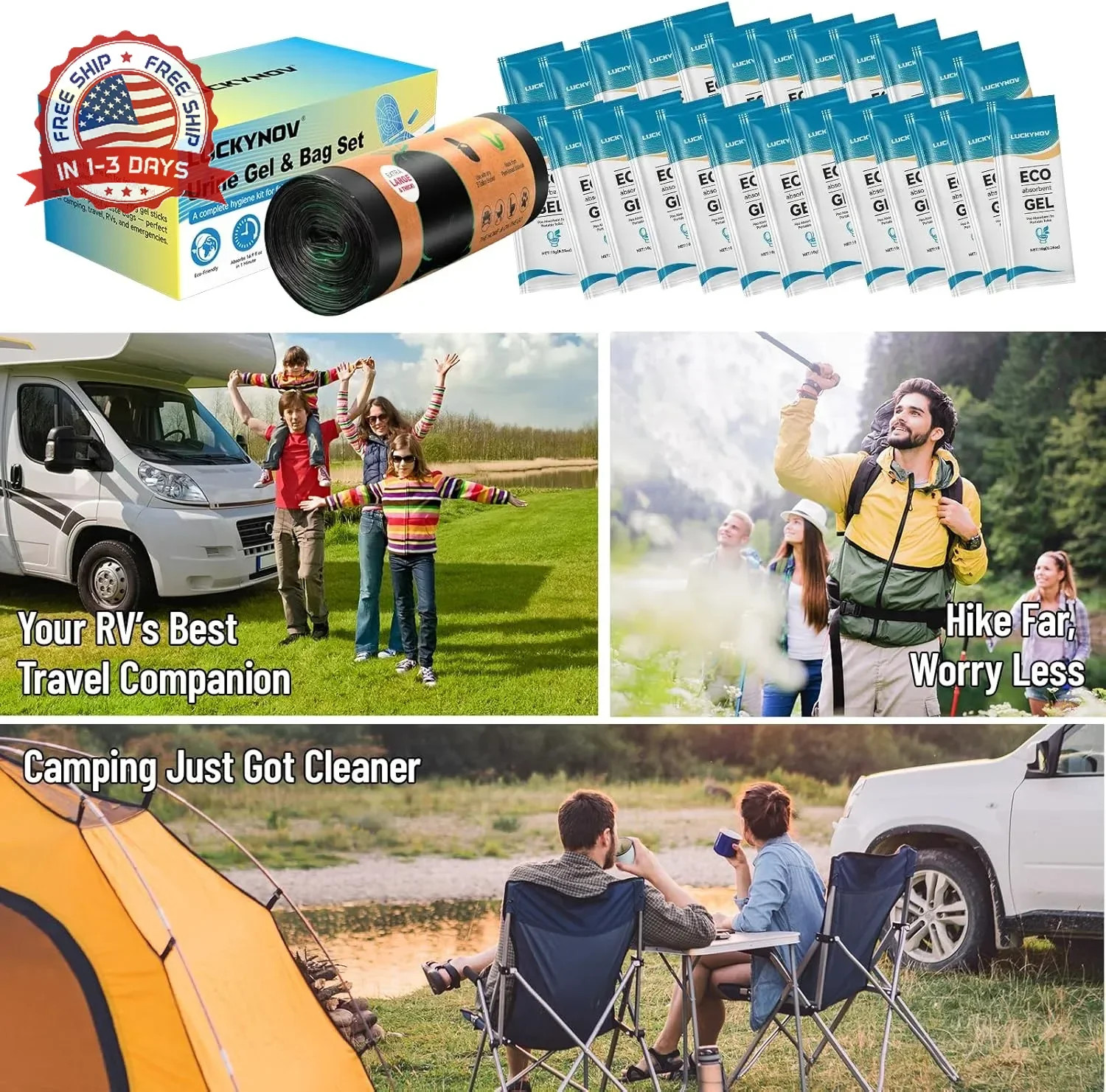 25 Portable Toilet Bags with 25 Poo Gels, 8 Gallon Leak-Proof Camping Toilet Was