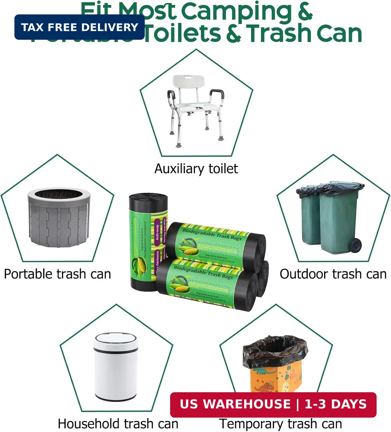 120 Portable Camping Toilet Bags, Biodegradable Compostable 5-8 Gallon Emergency