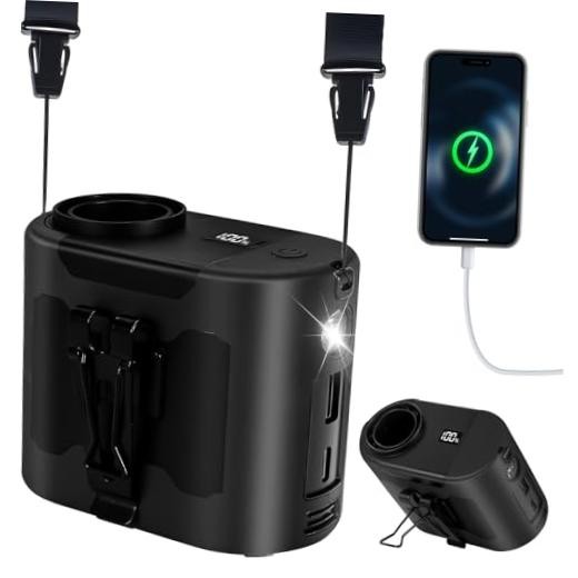 2025 Portable Waist Fan，Rechargeable Wearable Shirt Clip Fan with Light, Black