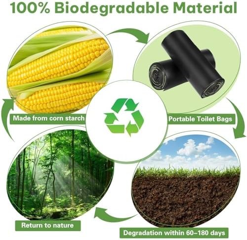 100 Portable Toilet Bags, Biodegradable with Drawstring & Lemon Scent, for 5-…