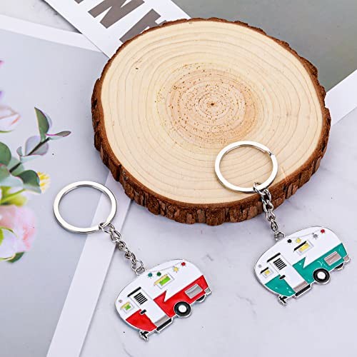 Thinp 2 Pieces Camper Keychain, RV Camper Keyring Accessories for Red, Green