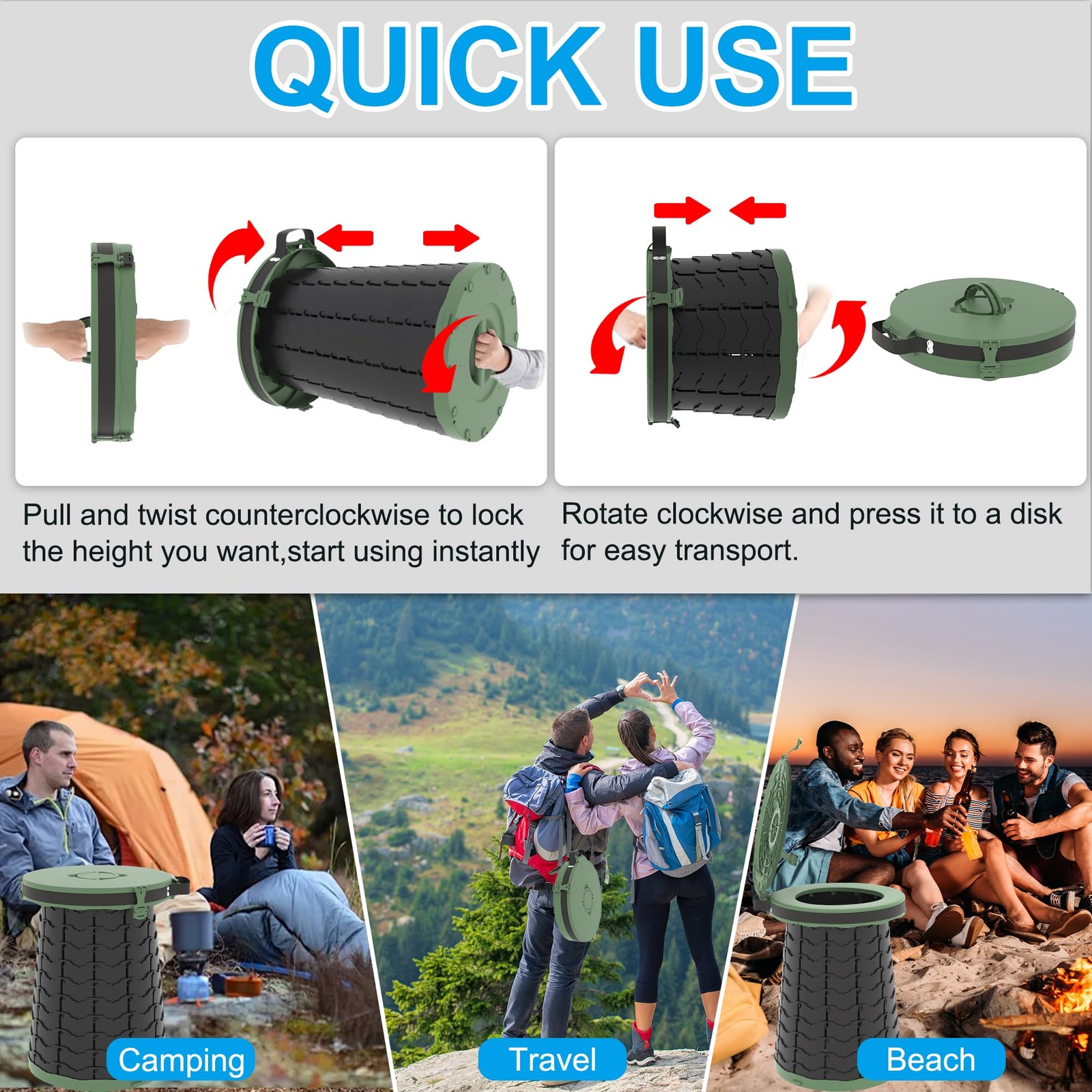 XXL Portable Toilet – 19.7″H Taller Wider Collapsible Adjustable Foldable Cam…
