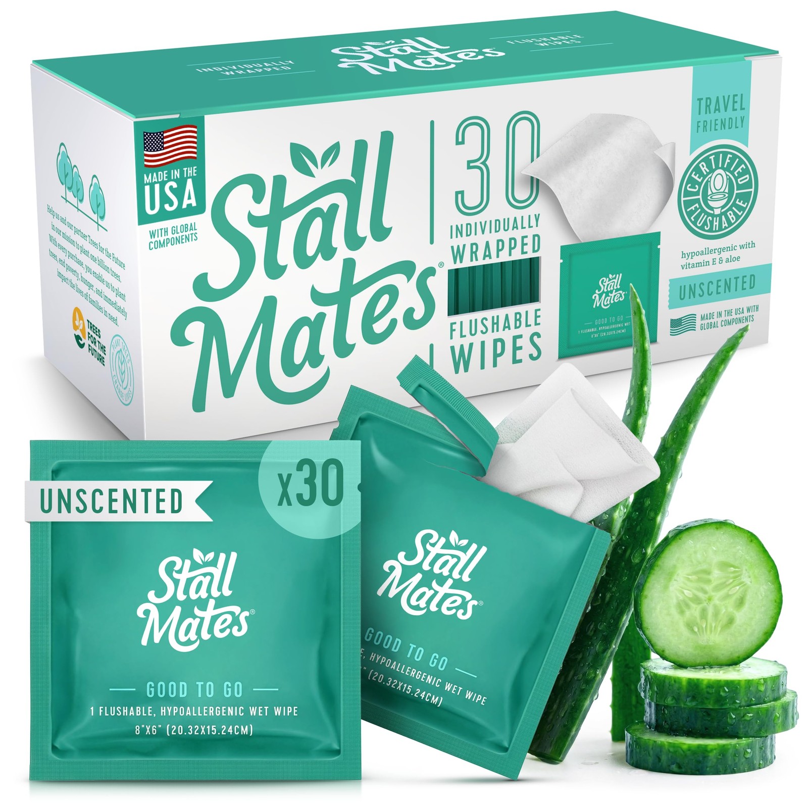 Stall Mates – Flushable Wipes, Individually 30 Count (Pack of 1), White
