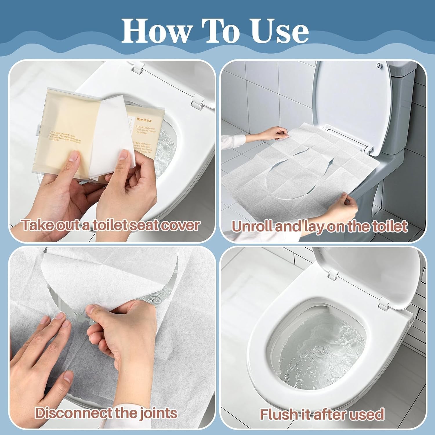 Disposable Flushable Toilet Seat Covers – 10 Pack Individually Wrapped Portable