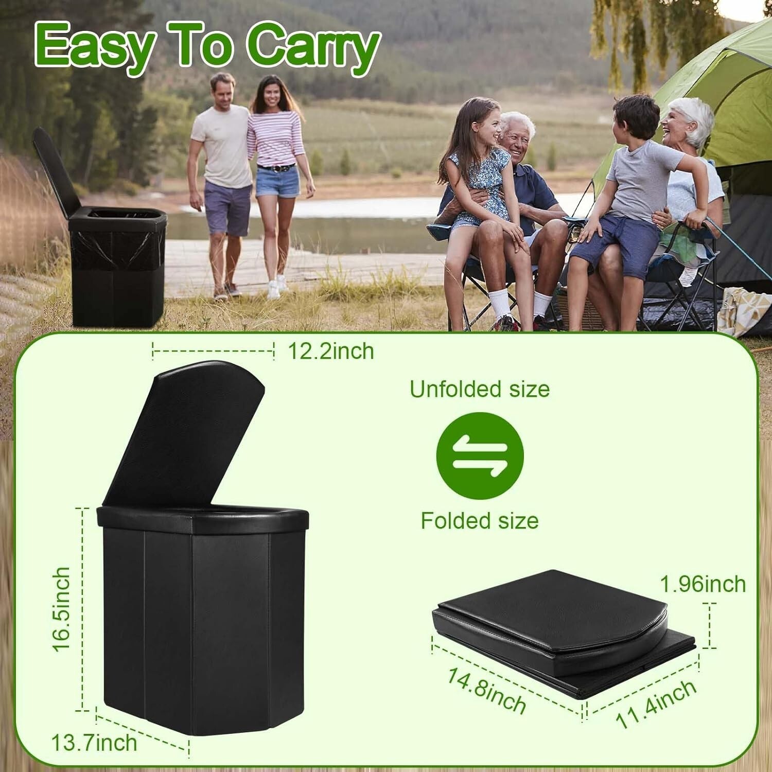 Portable Toilet for Camping, 16.5″ XL Portable Toilet for Adult Folding with Lid