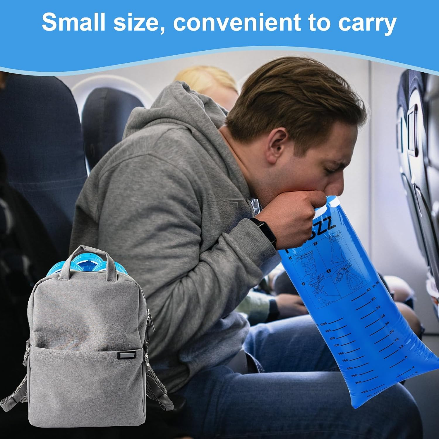 40 Pack Vomit Bags Disposable, Leak Resistant Barf Bags, Portable Blue Vomit Bag