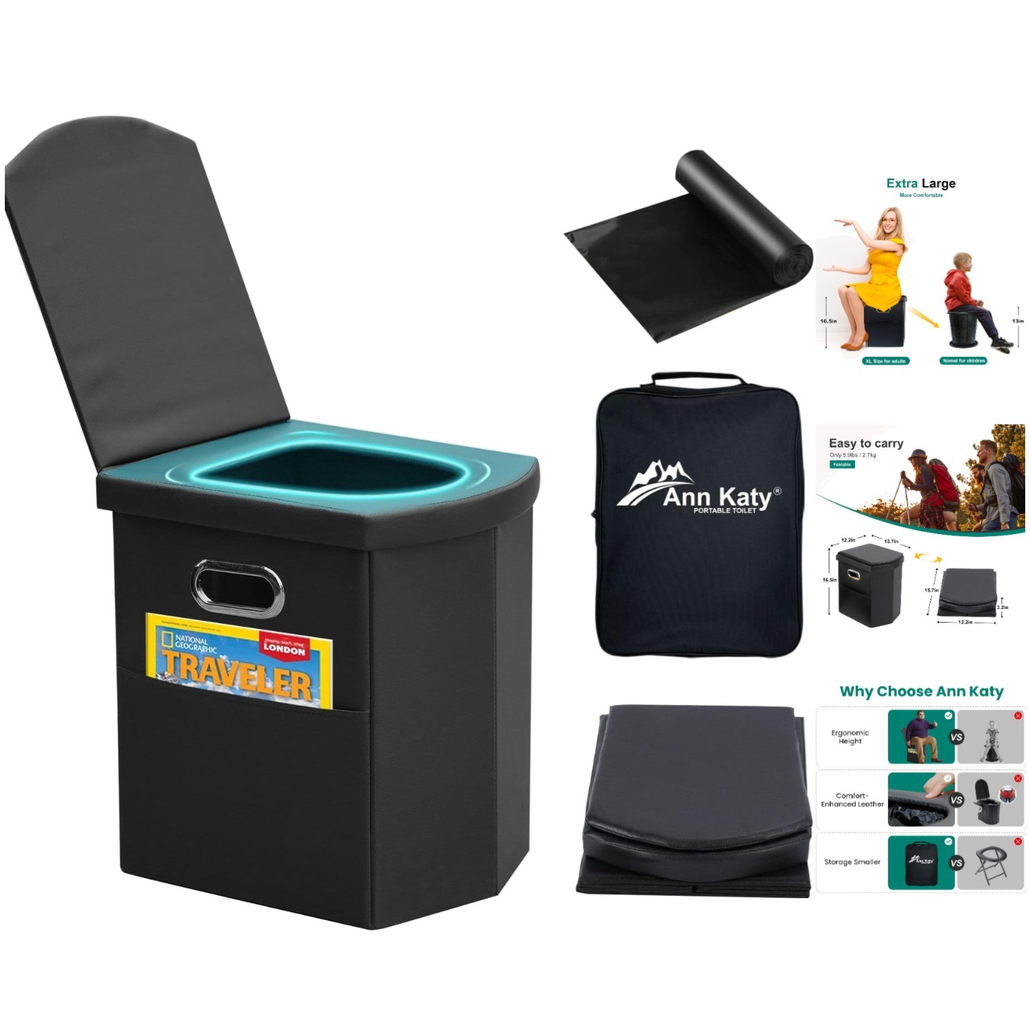 Ergonomic Portable Travel Toilet for Camping & Hiking – Easy Setup Included