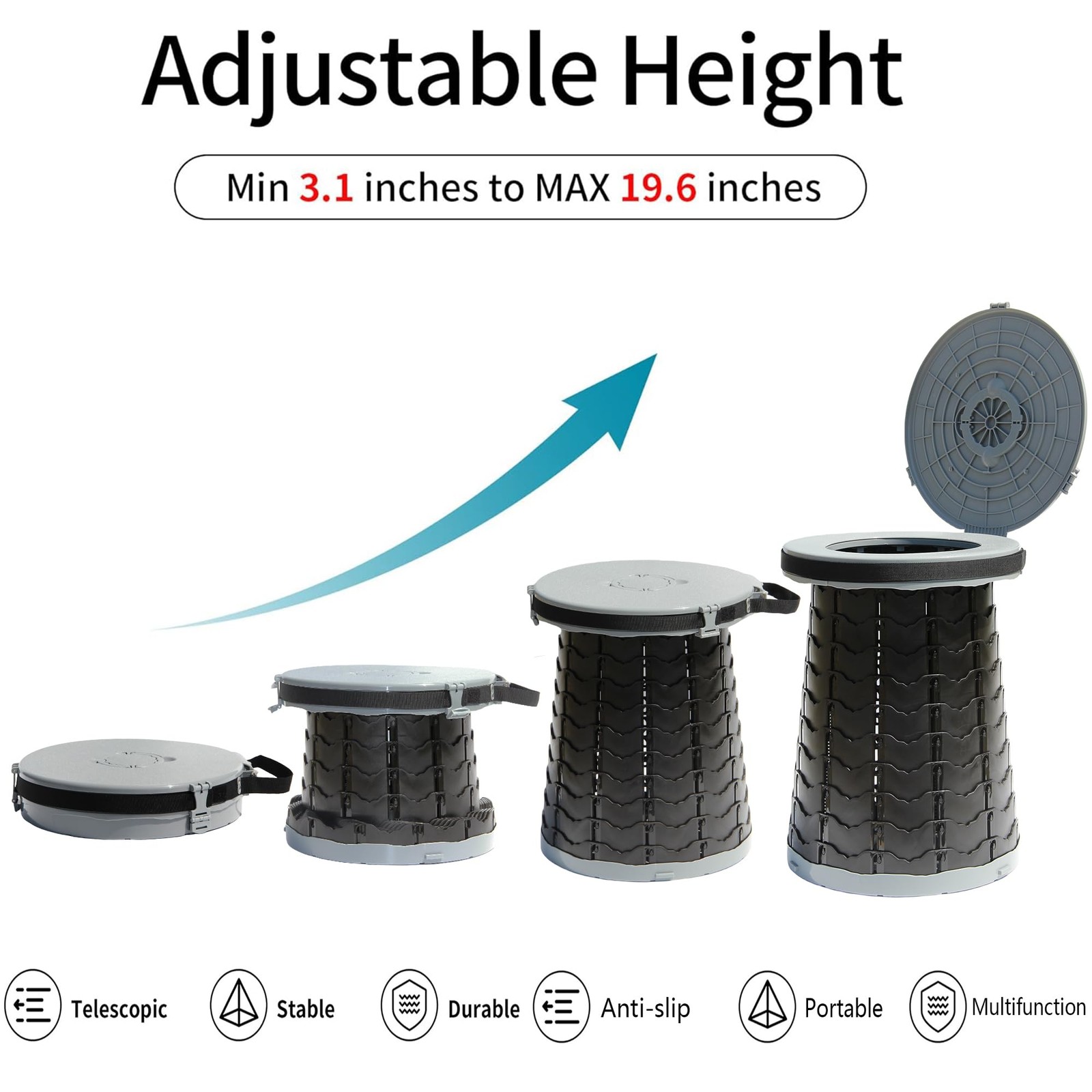 XXL Portable Toilet -19.7″H 15″ D Adjustable Foldable Camping Toilet, Luggabl…