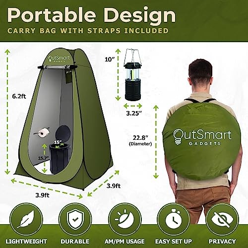Outdoor Portable Toilet Set for Adults with Camping Night Lantern, Green
