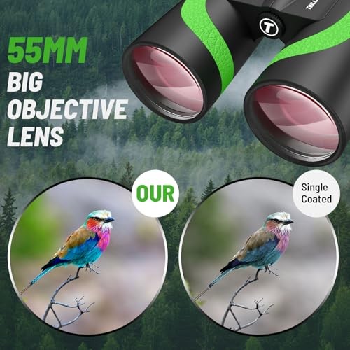 Green 15×55 UHD Binoculars for Adults – High Powered with Phone Adapter – Large