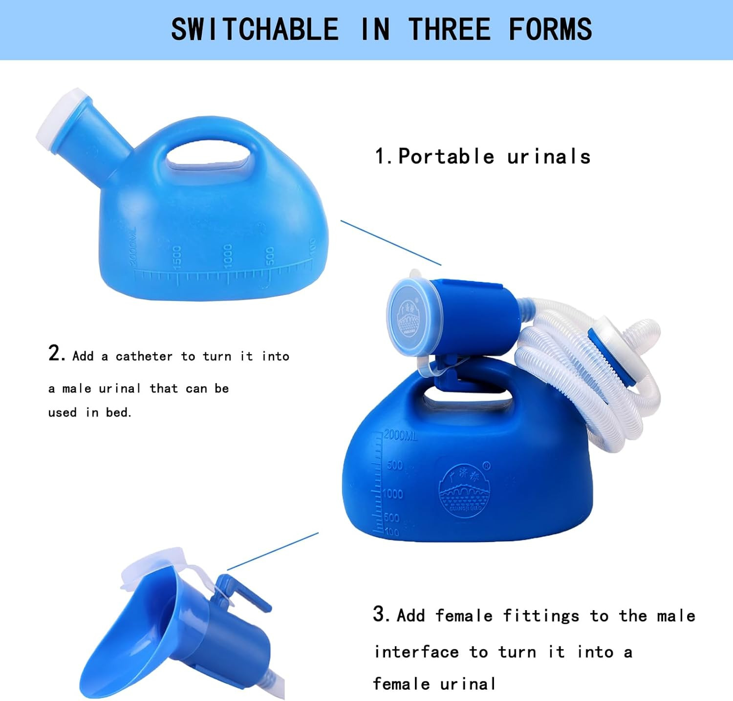 2000ML Men Women Portable Potty 47″ Pee Bottle Tube Hospital Urinal Collector